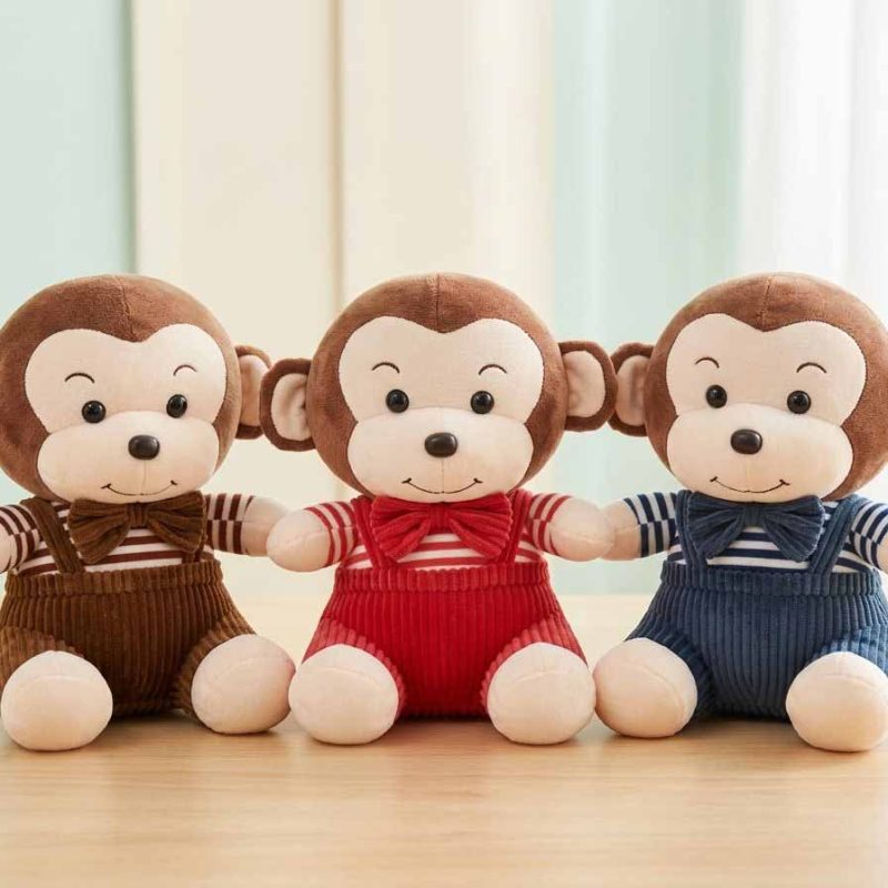 Plush Monkey in Corduroy – Cute Striped Tee Stuffed Animal - 30cm