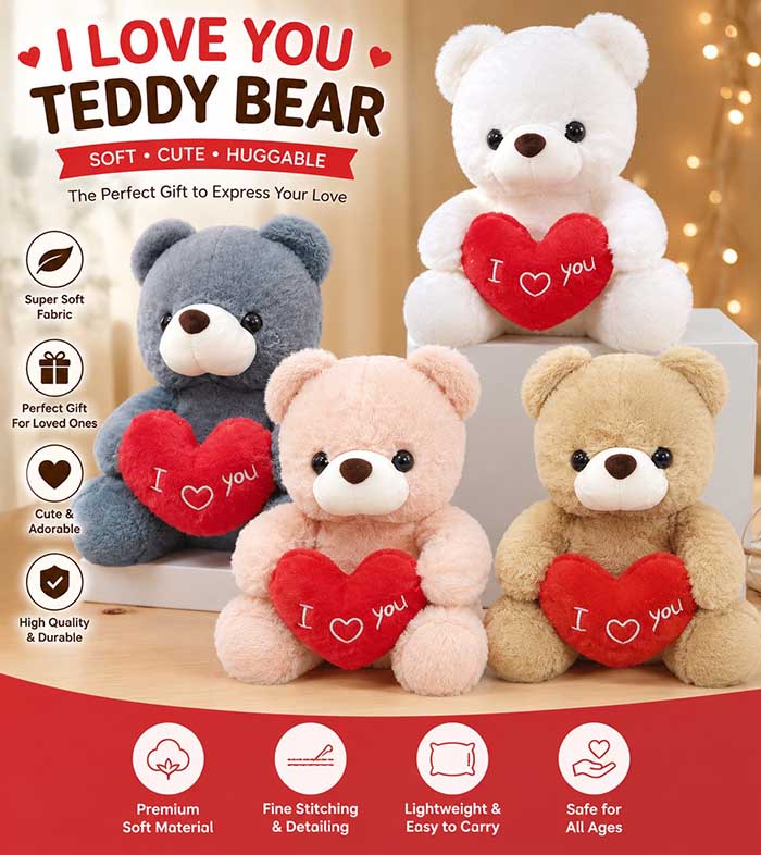 Teddy Bear with Heart Plush Toy - 25cm - Plushies