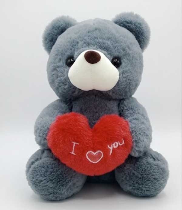 Teddy Bear with Heart Plush Toy - 25cm - Grey