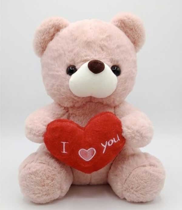 Teddy Bear with Heart Plush Toy - 25cm - Pink