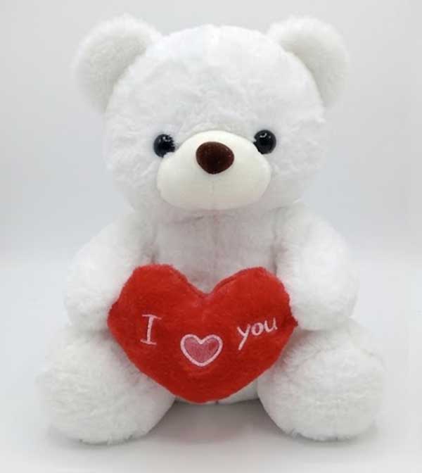 Teddy Bear with Heart Plush Toy - 25cm - White