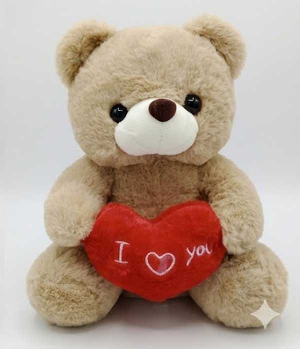 Teddy Bear with Heart Plush Toy - 25cm - Beige