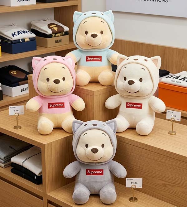 Winnie the Pooh Plush Stuff Toy in Supreme Style Cat Hoodie - 35cm