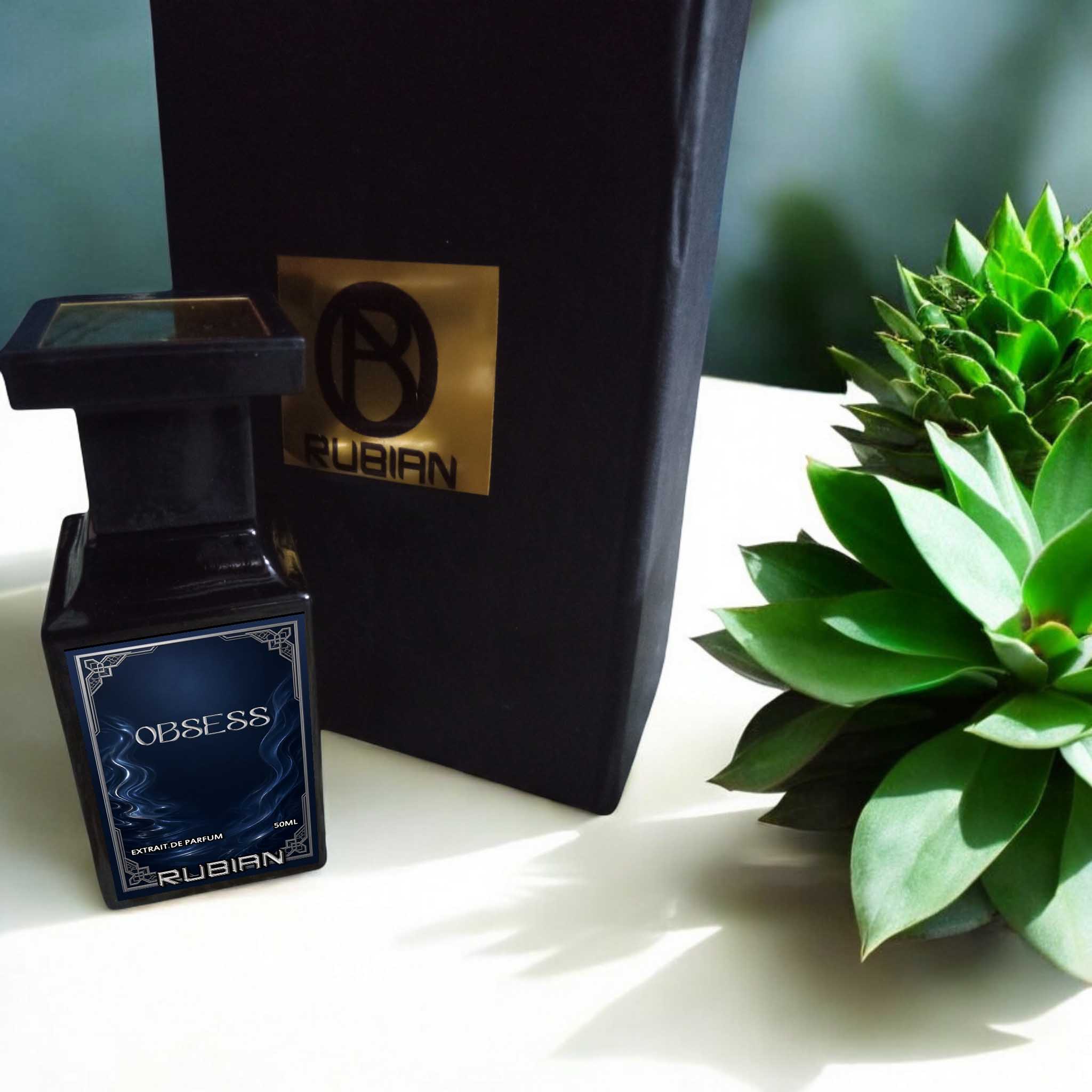 OBSESS perfume for men 50ml by Rubian in black and sapphire blue bottle